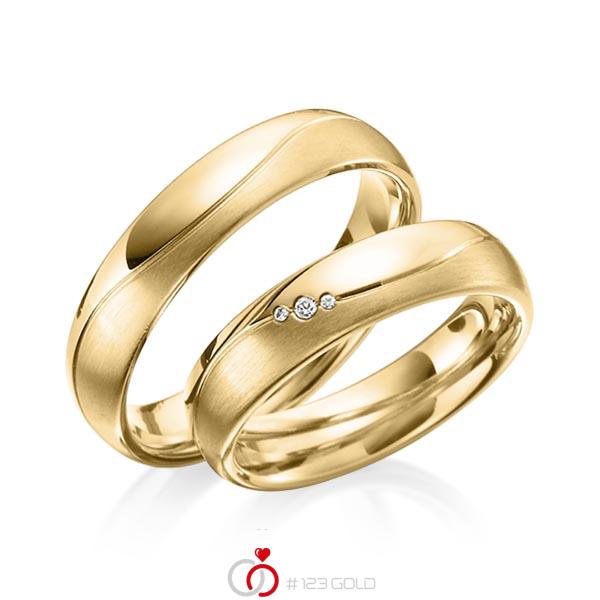 Paar klassische Trauringe/Eheringe in Gelbgold 585 mit zus. 0,025 ct. Brillant tw, si von 123gold - Y-1314-7 Paar klassische Trauringe/Eheringe in Gelbgold 585 mit zus. 0,025 ct. Brillant tw, si von 123gold - Y-1314-7