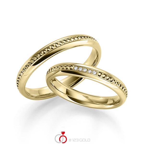 Paar klassische Trauringe/Eheringe in Gelbgold 585 mit zus. 0,025 ct. Brillant tw, si von 123gold - Y-1435-7 Paar klassische Trauringe/Eheringe in Gelbgold 585 mit zus. 0,025 ct. Brillant tw, si von 123gold - Y-1435-7