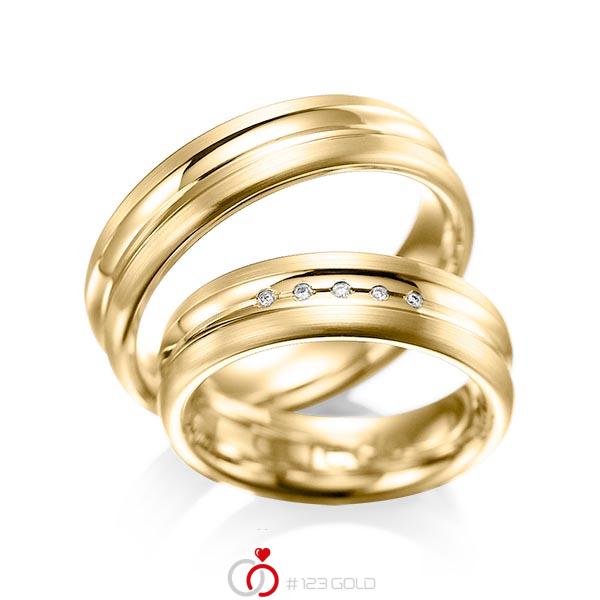 Paar klassische Trauringe/Eheringe in Gelbgold 585 mit zus. 0,025 ct. Brillant tw, si von acredo - A-1048-3 Paar klassische Trauringe/Eheringe in Gelbgold 585 mit zus. 0,025 ct. Brillant tw, si von acredo - A-1048-3
