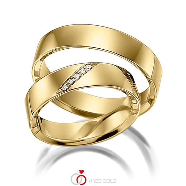 Paar klassische Trauringe/Eheringe in Gelbgold 585 mit zus. 0,025 ct. Brillant tw, si von acredo - S-1087-3 Paar klassische Trauringe/Eheringe in Gelbgold 585 mit zus. 0,025 ct. Brillant tw, si von acredo - S-1087-3