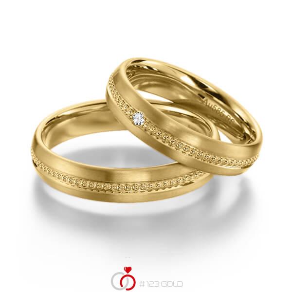 Paar klassische Trauringe/Eheringe in Gelbgold 585 mit zus. 0,025 ct. Brillant tw, si von acredo - S-1136-2 Paar klassische Trauringe/Eheringe in Gelbgold 585 mit zus. 0,025 ct. Brillant tw, si von acredo - S-1136-2