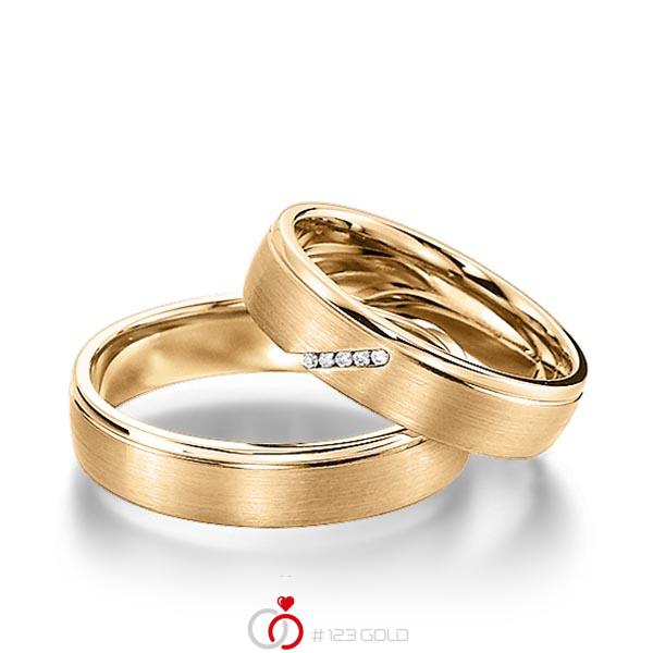 Paar klassische Trauringe/Eheringe in Gelbgold 585 mit zus. 0,025 ct. Brillant tw, si von acredo - S-1155-7 Paar klassische Trauringe/Eheringe in Gelbgold 585 mit zus. 0,025 ct. Brillant tw, si von acredo - S-1155-7