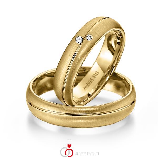 Paar klassische Trauringe/Eheringe in Gelbgold 585 mit zus. 0,028 ct. Brillant tw, vs tw, si von acredo - S-1154-5 Paar klassische Trauringe/Eheringe in Gelbgold 585 mit zus. 0,028 ct. Brillant tw, vs tw, si von acredo - S-1154-5