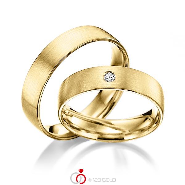 Paar klassische Trauringe/Eheringe in Gelbgold 585 mit zus. 0,02 ct. Brillant tw, si - NP-1004-2 Paar klassische Trauringe/Eheringe in Gelbgold 585 mit zus. 0,02 ct. Brillant tw, si - NP-1004-2