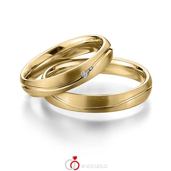 Paar klassische Trauringe/Eheringe in Gelbgold 585 mit zus. 0,02 ct. Brillant tw, si von 123gold - Y-1309-3 Paar klassische Trauringe/Eheringe in Gelbgold 585 mit zus. 0,02 ct. Brillant tw, si von 123gold - Y-1309-3