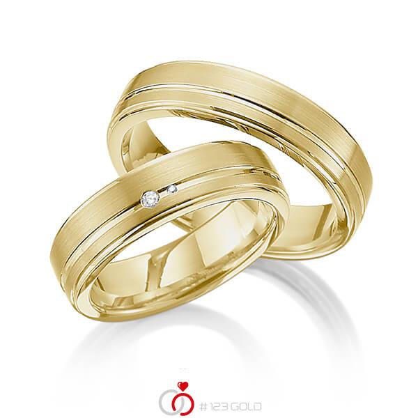 Paar klassische Trauringe/Eheringe in Gelbgold 585 mit zus. 0,02 ct. Brillant tw, si von 123gold - Y-1312-7 Paar klassische Trauringe/Eheringe in Gelbgold 585 mit zus. 0,02 ct. Brillant tw, si von 123gold - Y-1312-7