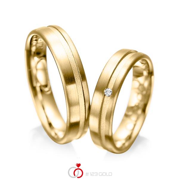 Paar klassische Trauringe/Eheringe in Gelbgold 585 mit zus. 0,02 ct. Brillant tw, si von acredo - A-1044-4 Paar klassische Trauringe/Eheringe in Gelbgold 585 mit zus. 0,02 ct. Brillant tw, si von acredo - A-1044-4