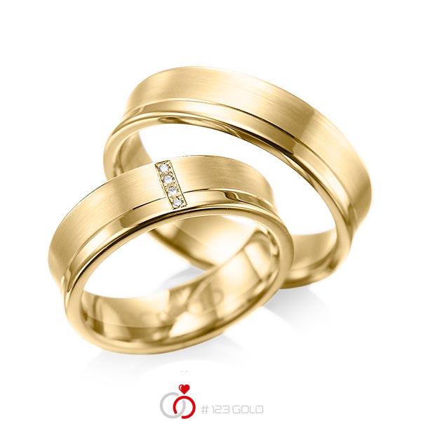 Paar klassische Trauringe/Eheringe in Gelbgold 585 mit zus. 0,02 ct. Brillant tw, si von acredo - A-1053-9 Paar klassische Trauringe/Eheringe in Gelbgold 585 mit zus. 0,02 ct. Brillant tw, si von acredo - A-1053-9