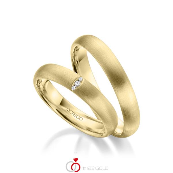 Paar klassische Trauringe/Eheringe in Gelbgold 585 mit zus. 0,02 ct. Brillant tw, si von acredo - A-1942-1 Paar klassische Trauringe/Eheringe in Gelbgold 585 mit zus. 0,02 ct. Brillant tw, si von acredo - A-1942-1