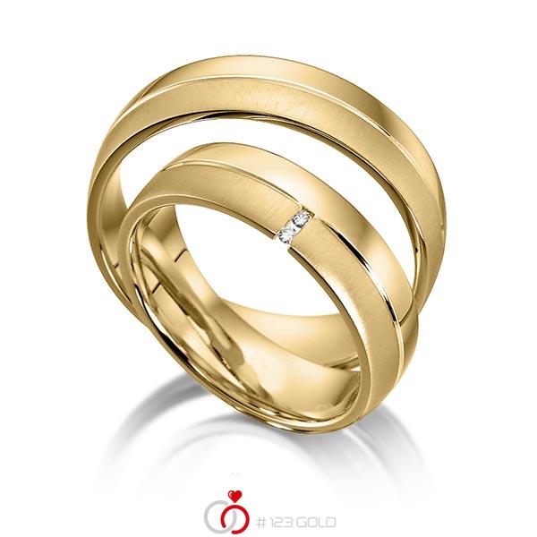 Paar klassische Trauringe/Eheringe in Gelbgold 585 mit zus. 0,02 ct. Brillant tw, si von acredo - S-1127-3 Paar klassische Trauringe/Eheringe in Gelbgold 585 mit zus. 0,02 ct. Brillant tw, si von acredo - S-1127-3