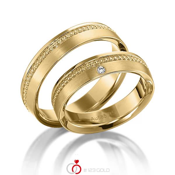 Paar klassische Trauringe/Eheringe in Gelbgold 585 mit zus. 0,02 ct. Brillant tw, si von acredo - S-1137-2 Paar klassische Trauringe/Eheringe in Gelbgold 585 mit zus. 0,02 ct. Brillant tw, si von acredo - S-1137-2