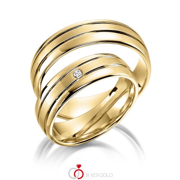 Paar klassische Trauringe/Eheringe in Gelbgold 585 mit zus. 0,02 ct. Brillant tw, si von acredo - S-1142-2 Paar klassische Trauringe/Eheringe in Gelbgold 585 mit zus. 0,02 ct. Brillant tw, si von acredo - S-1142-2