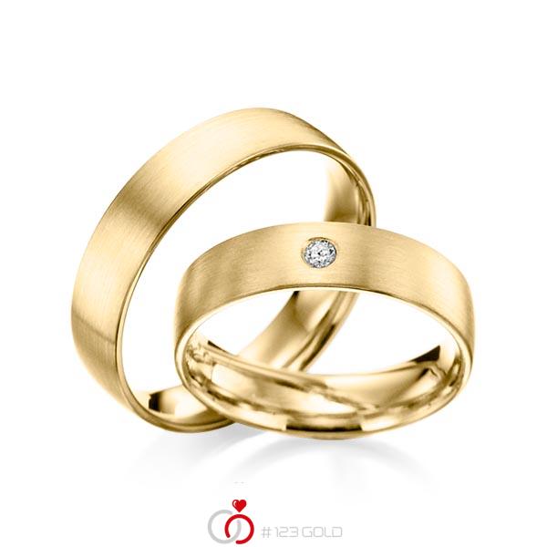 Paar klassische Trauringe/Eheringe in Gelbgold 585 mit zus. 0,02 ct. Brillant tw, si von Steinberg - Q-1002-2 Paar klassische Trauringe/Eheringe in Gelbgold 585 mit zus. 0,02 ct. Brillant tw, si von Steinberg - Q-1002-2
