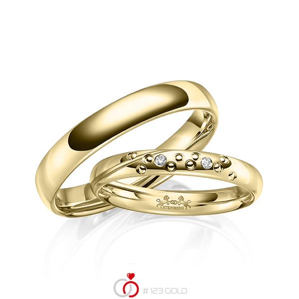 Paar klassische Trauringe/Eheringe in Gelbgold 585 mit zus. 0,02 ct. Brillant w, si von Steinberg - Q-1667-2 Paar klassische Trauringe/Eheringe in Gelbgold 585 mit zus. 0,02 ct. Brillant w, si von Steinberg - Q-1667-2