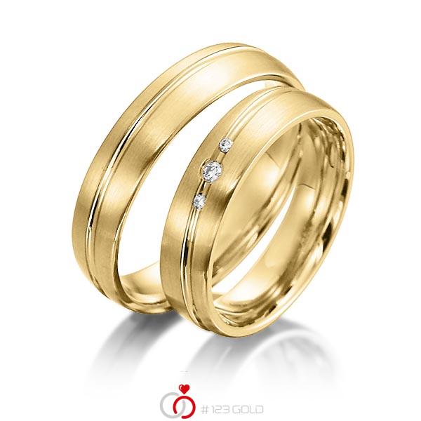 Paar klassische Trauringe/Eheringe in Gelbgold 585 mit zus. 0,036 ct. Brillant tw, si von acredo - S-1152-5 Paar klassische Trauringe/Eheringe in Gelbgold 585 mit zus. 0,036 ct. Brillant tw, si von acredo - S-1152-5