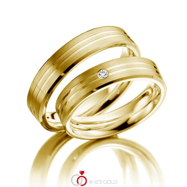 Paar klassische Trauringe/Eheringe in Gelbgold 585 mit zus. 0,03 ct. Brillant tw, si - NP-1127-2 Paar klassische Trauringe/Eheringe in Gelbgold 585 mit zus. 0,03 ct. Brillant tw, si - NP-1127-2