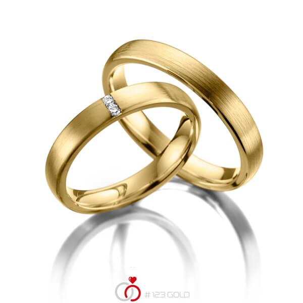 Paar klassische Trauringe/Eheringe in Gelbgold 585 mit zus. 0,03 ct. Brillant tw, si - NP-1155-2 Paar klassische Trauringe/Eheringe in Gelbgold 585 mit zus. 0,03 ct. Brillant tw, si - NP-1155-2