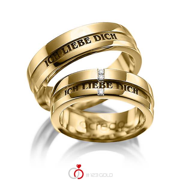 Paar klassische Trauringe/Eheringe in Gelbgold 585 mit zus. 0,03 ct. Brillant tw, si von acredo - A-1032-9 Paar klassische Trauringe/Eheringe in Gelbgold 585 mit zus. 0,03 ct. Brillant tw, si von acredo - A-1032-9