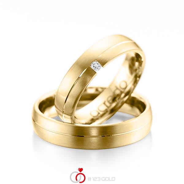 Paar klassische Trauringe/Eheringe in Gelbgold 585 mit zus. 0,03 ct. Brillant tw, si von acredo - A-1070-8 Paar klassische Trauringe/Eheringe in Gelbgold 585 mit zus. 0,03 ct. Brillant tw, si von acredo - A-1070-8