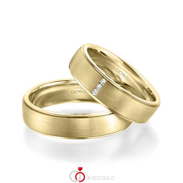 Paar klassische Trauringe/Eheringe in Gelbgold 585 mit zus. 0,03 ct. Brillant tw, si von acredo - A-1943-6 Paar klassische Trauringe/Eheringe in Gelbgold 585 mit zus. 0,03 ct. Brillant tw, si von acredo - A-1943-6