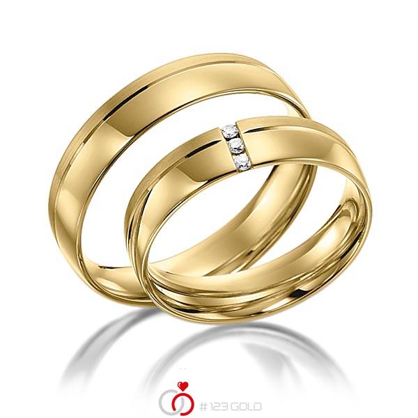 Paar klassische Trauringe/Eheringe in Gelbgold 585 mit zus. 0,03 ct. Brillant tw, si von acredo - S-1105-5 Paar klassische Trauringe/Eheringe in Gelbgold 585 mit zus. 0,03 ct. Brillant tw, si von acredo - S-1105-5