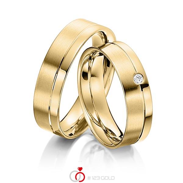 Paar klassische Trauringe/Eheringe in Gelbgold 585 mit zus. 0,03 ct. Brillant tw, si von acredo - S-1110-3 Paar klassische Trauringe/Eheringe in Gelbgold 585 mit zus. 0,03 ct. Brillant tw, si von acredo - S-1110-3