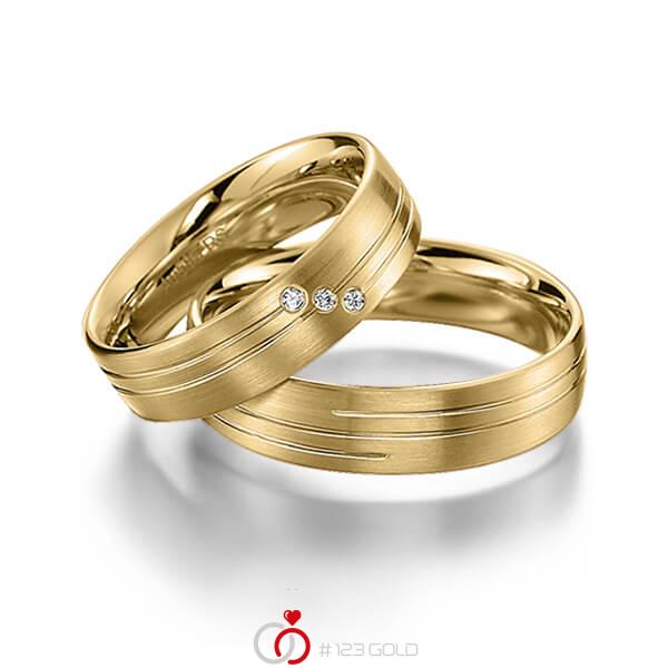 Paar klassische Trauringe/Eheringe in Gelbgold 585 mit zus. 0,03 ct. Brillant tw, si von acredo - S-1144-2 Paar klassische Trauringe/Eheringe in Gelbgold 585 mit zus. 0,03 ct. Brillant tw, si von acredo - S-1144-2