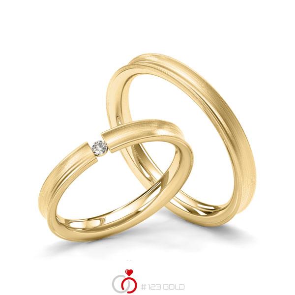 Paar klassische Trauringe/Eheringe in Gelbgold 585 mit zus. 0,03 ct. Brillant tw, si von Merii - M-1218-1 Paar klassische Trauringe/Eheringe in Gelbgold 585 mit zus. 0,03 ct. Brillant tw, si von Merii - M-1218-1