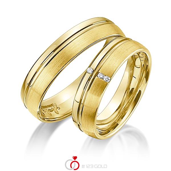 Paar klassische Trauringe/Eheringe in Gelbgold 585 mit zus. 0,03 ct. Brillant tw, si von Steinberg - Q-1188-7 Paar klassische Trauringe/Eheringe in Gelbgold 585 mit zus. 0,03 ct. Brillant tw, si von Steinberg - Q-1188-7