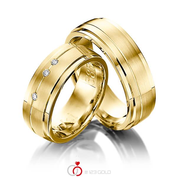 Paar klassische Trauringe/Eheringe in Gelbgold 585 mit zus. 0,045 ct. Brillant tw, si von 123gold - Y-1081-6 Paar klassische Trauringe/Eheringe in Gelbgold 585 mit zus. 0,045 ct. Brillant tw, si von 123gold - Y-1081-6