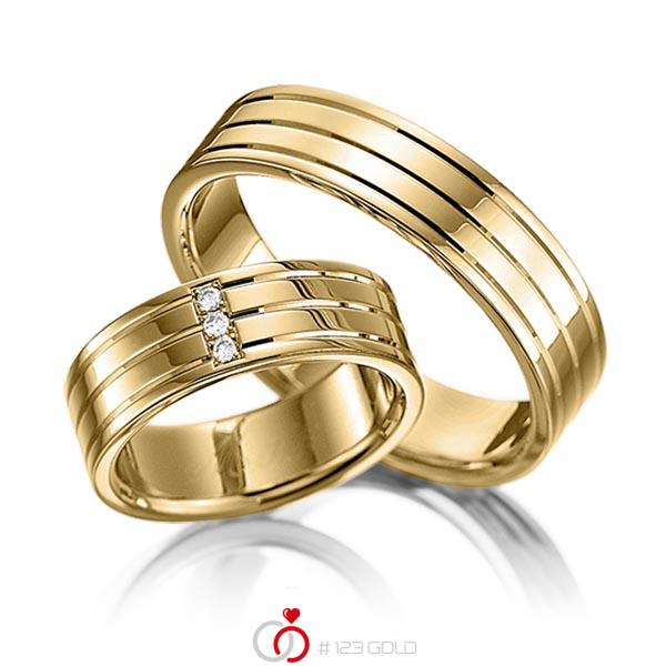 Paar klassische Trauringe/Eheringe in Gelbgold 585 mit zus. 0,045 ct. Brillant tw, si von 123gold - Y-1108-4 Paar klassische Trauringe/Eheringe in Gelbgold 585 mit zus. 0,045 ct. Brillant tw, si von 123gold - Y-1108-4