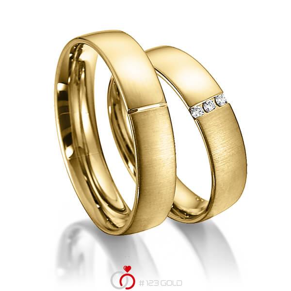 Paar klassische Trauringe/Eheringe in Gelbgold 585 mit zus. 0,045 ct. Brillant tw, si von acredo - S-1147-3 Paar klassische Trauringe/Eheringe in Gelbgold 585 mit zus. 0,045 ct. Brillant tw, si von acredo - S-1147-3
