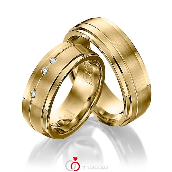 Paar klassische Trauringe/Eheringe in Gelbgold 585 mit zus. 0,045 ct. Brillant tw, si von Steinberg - Q-1204-6 Paar klassische Trauringe/Eheringe in Gelbgold 585 mit zus. 0,045 ct. Brillant tw, si von Steinberg - Q-1204-6