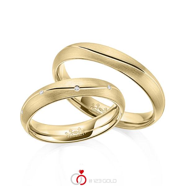 Paar klassische Trauringe/Eheringe in Gelbgold 585 mit zus. 0,045 ct. Brillant tw, si von Steinberg - Q-1613-5 Paar klassische Trauringe/Eheringe in Gelbgold 585 mit zus. 0,045 ct. Brillant tw, si von Steinberg - Q-1613-5