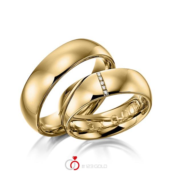 Paar klassische Trauringe/Eheringe in Gelbgold 585 mit zus. 0,04 ct. Brillant tw, si von 123gold - Y-1122-4 Paar klassische Trauringe/Eheringe in Gelbgold 585 mit zus. 0,04 ct. Brillant tw, si von 123gold - Y-1122-4