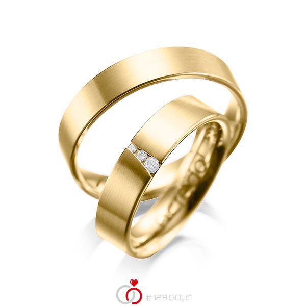Paar klassische Trauringe/Eheringe in Gelbgold 585 mit zus. 0,04 ct. Brillant tw, si von acredo - A-1046-1 Paar klassische Trauringe/Eheringe in Gelbgold 585 mit zus. 0,04 ct. Brillant tw, si von acredo - A-1046-1