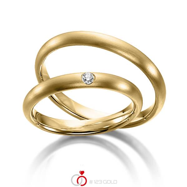 Paar klassische Trauringe/Eheringe in Gelbgold 585 mit zus. 0,04 ct. Brillant tw, si von acredo - S-1112-3 Paar klassische Trauringe/Eheringe in Gelbgold 585 mit zus. 0,04 ct. Brillant tw, si von acredo - S-1112-3