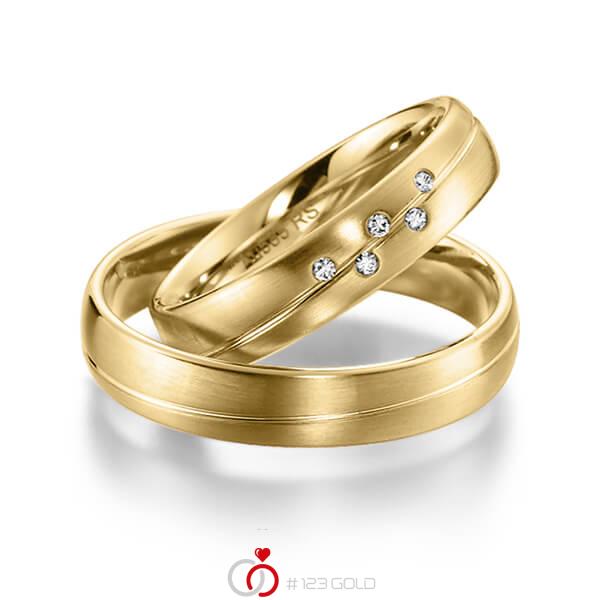 Paar klassische Trauringe/Eheringe in Gelbgold 585 mit zus. 0,04 ct. Brillant tw, si von acredo - S-1143-2 Paar klassische Trauringe/Eheringe in Gelbgold 585 mit zus. 0,04 ct. Brillant tw, si von acredo - S-1143-2