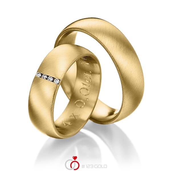 Paar klassische Trauringe/Eheringe in Gelbgold 585 mit zus. 0,04 ct. Brillant tw, si von Steinberg - Q-1241-2 Paar klassische Trauringe/Eheringe in Gelbgold 585 mit zus. 0,04 ct. Brillant tw, si von Steinberg - Q-1241-2