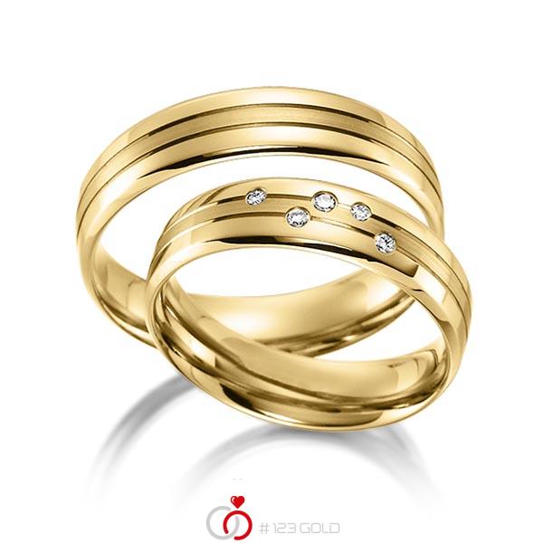 Paar klassische Trauringe/Eheringe in Gelbgold 585 mit zus. 0,051 ct. Brillant tw, si von acredo - S-1160-5 Paar klassische Trauringe/Eheringe in Gelbgold 585 mit zus. 0,051 ct. Brillant tw, si von acredo - S-1160-5