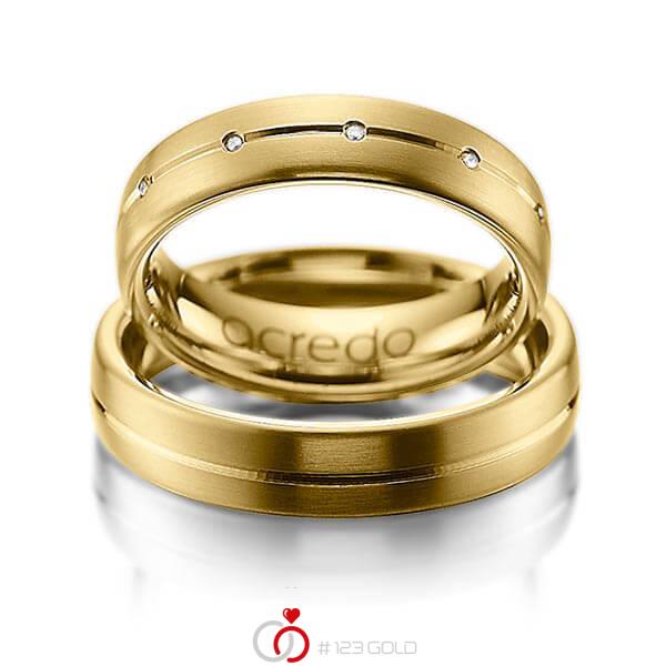 Paar klassische Trauringe/Eheringe in Gelbgold 585 mit zus. 0,055 ct. Brillant tw, si von acredo - A-1013-1 Paar klassische Trauringe/Eheringe in Gelbgold 585 mit zus. 0,055 ct. Brillant tw, si von acredo - A-1013-1