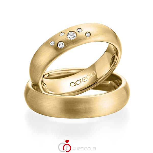 Paar klassische Trauringe/Eheringe in Gelbgold 585 mit zus. 0,055 ct. Brillant tw, si von acredo - A-1015-7 Paar klassische Trauringe/Eheringe in Gelbgold 585 mit zus. 0,055 ct. Brillant tw, si von acredo - A-1015-7