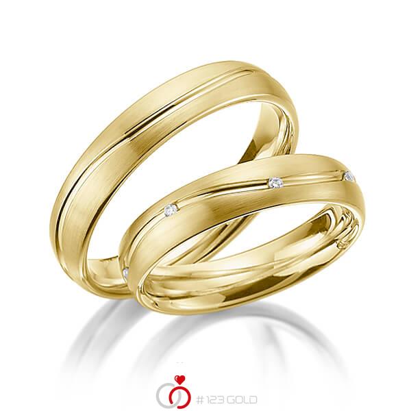 Paar klassische Trauringe/Eheringe in Gelbgold 585 mit zus. 0,056 ct. Brillant tw, si von 123gold - Y-1316-2 Paar klassische Trauringe/Eheringe in Gelbgold 585 mit zus. 0,056 ct. Brillant tw, si von 123gold - Y-1316-2
