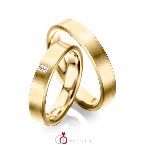 Paar klassische Trauringe/Eheringe in Gelbgold 585 mit zus. 0,05 ct. Baguette-Diamant tw, vs von acredo - A-1022-9 Paar klassische Trauringe/Eheringe in Gelbgold 585 mit zus. 0,05 ct. Baguette-Diamant tw, vs von acredo - A-1022-9