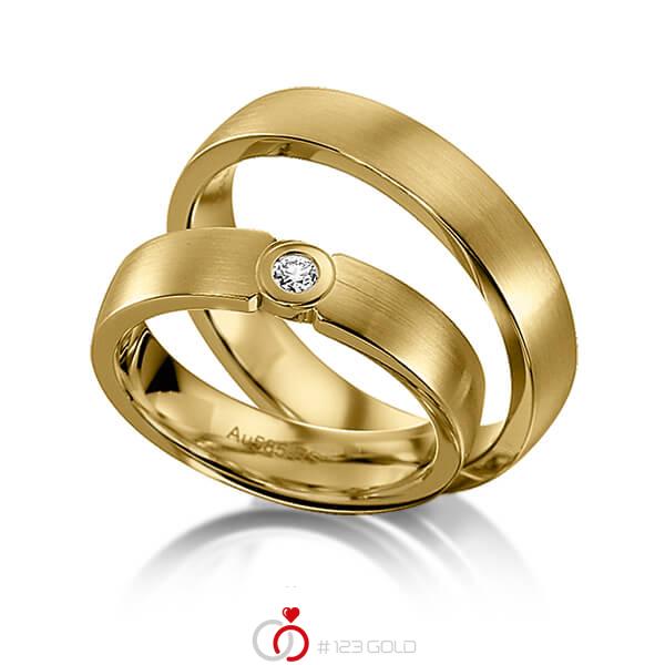 Paar klassische Trauringe/Eheringe in Gelbgold 585 mit zus. 0,05 ct. Brillant tw, si von acredo - S-1132-2 Paar klassische Trauringe/Eheringe in Gelbgold 585 mit zus. 0,05 ct. Brillant tw, si von acredo - S-1132-2