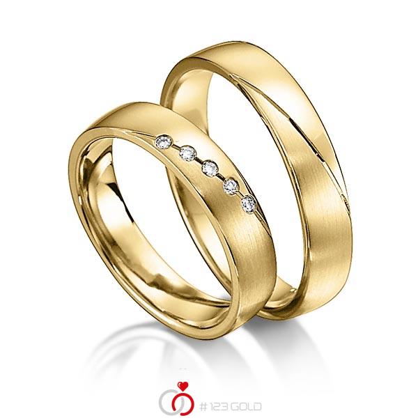 Paar klassische Trauringe/Eheringe in Gelbgold 585 mit zus. 0,05 ct. Brillant tw, si von acredo - S-1146-2 Paar klassische Trauringe/Eheringe in Gelbgold 585 mit zus. 0,05 ct. Brillant tw, si von acredo - S-1146-2