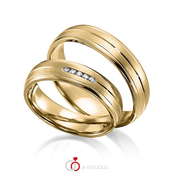 Paar klassische Trauringe/Eheringe in Gelbgold 585 mit zus. 0,05 ct. Brillant tw, si von acredo - S-1157-6 Paar klassische Trauringe/Eheringe in Gelbgold 585 mit zus. 0,05 ct. Brillant tw, si von acredo - S-1157-6