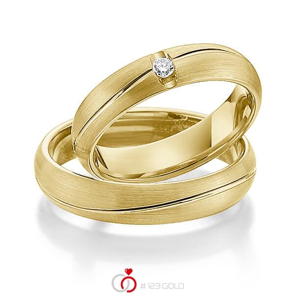 Paar klassische Trauringe/Eheringe in Gelbgold 585 mit zus. 0,05 ct. Brillant tw, si von Steinberg - Q-1185-8 Paar klassische Trauringe/Eheringe in Gelbgold 585 mit zus. 0,05 ct. Brillant tw, si von Steinberg - Q-1185-8