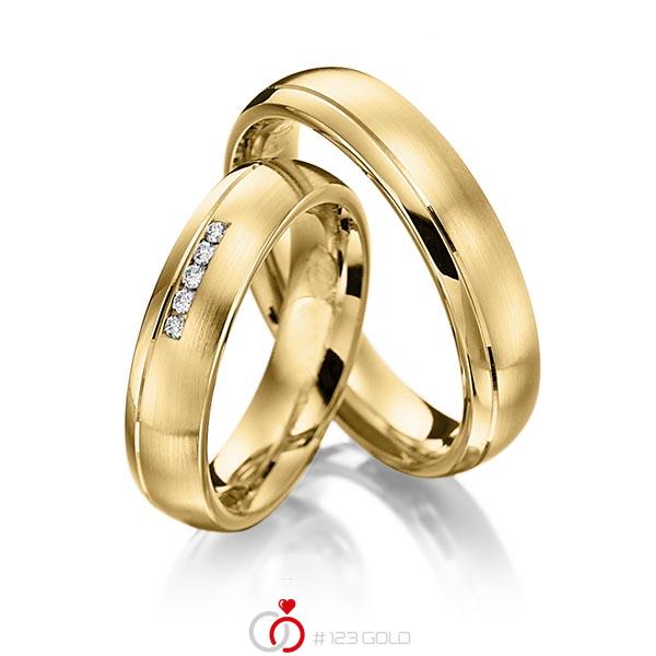 Paar klassische Trauringe/Eheringe in Gelbgold 585 mit zus. 0,05 ct. Brillant tw, si von Steinberg - Q-1236-2 Paar klassische Trauringe/Eheringe in Gelbgold 585 mit zus. 0,05 ct. Brillant tw, si von Steinberg - Q-1236-2