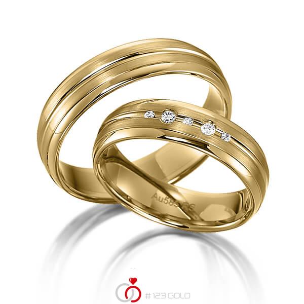 Paar klassische Trauringe/Eheringe in Gelbgold 585 mit zus. 0,064 ct. Brillant tw, si von acredo - S-1164-2 Paar klassische Trauringe/Eheringe in Gelbgold 585 mit zus. 0,064 ct. Brillant tw, si von acredo - S-1164-2
